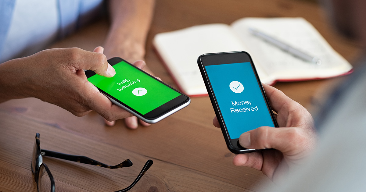 direct debit hands sending payment by phone