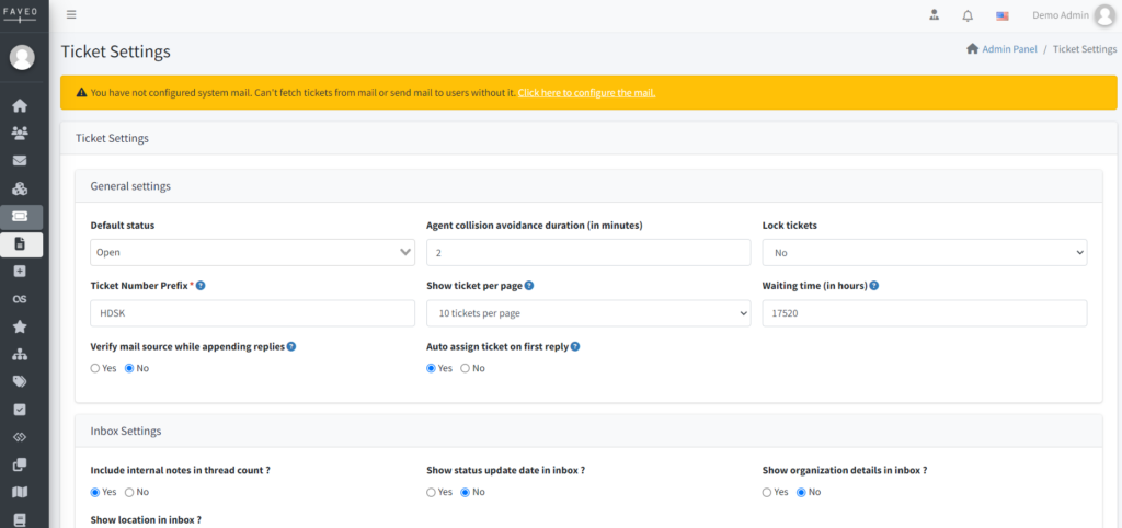 Faveo Ticketing System Software Ticket Settings