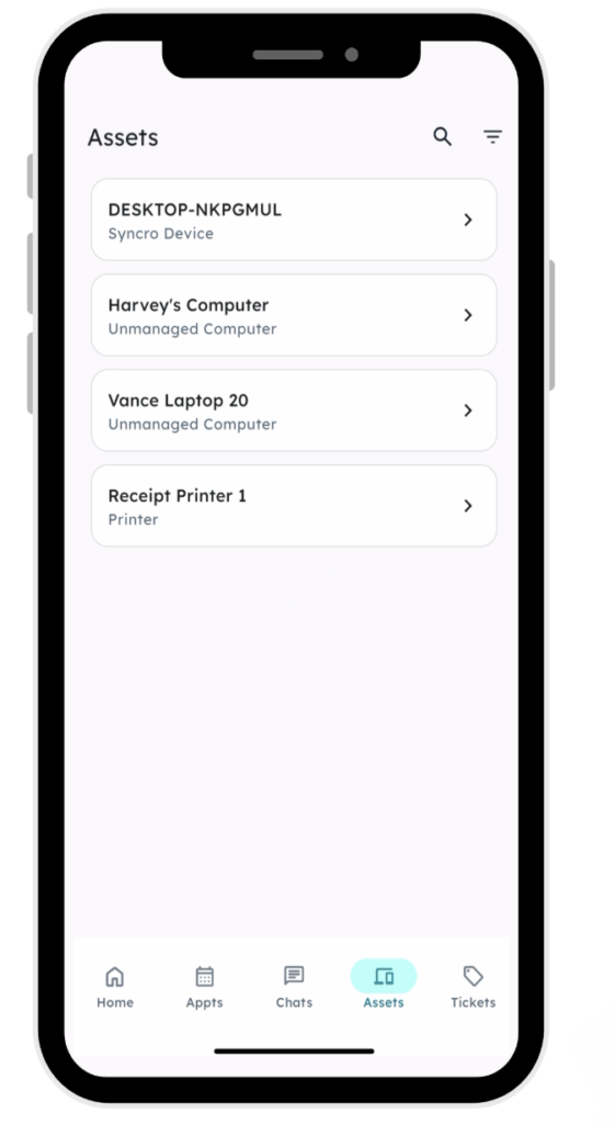 Assets in Syncro Mobile App