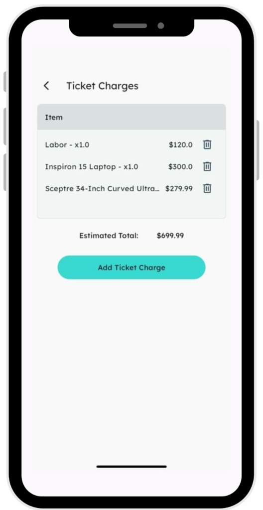 Ticket Charges in the Syncro Mobile app