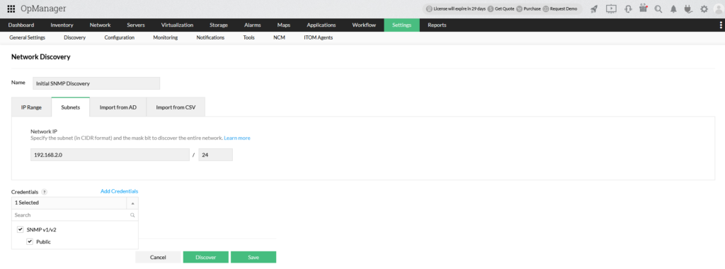 Network Discovery Tool OP Manager Dashboard